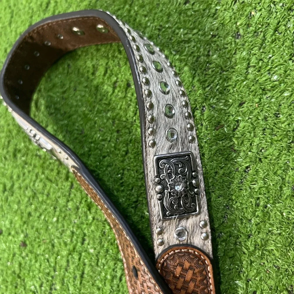 Nocona Youth Girls Western White Cow Hide Belt 20